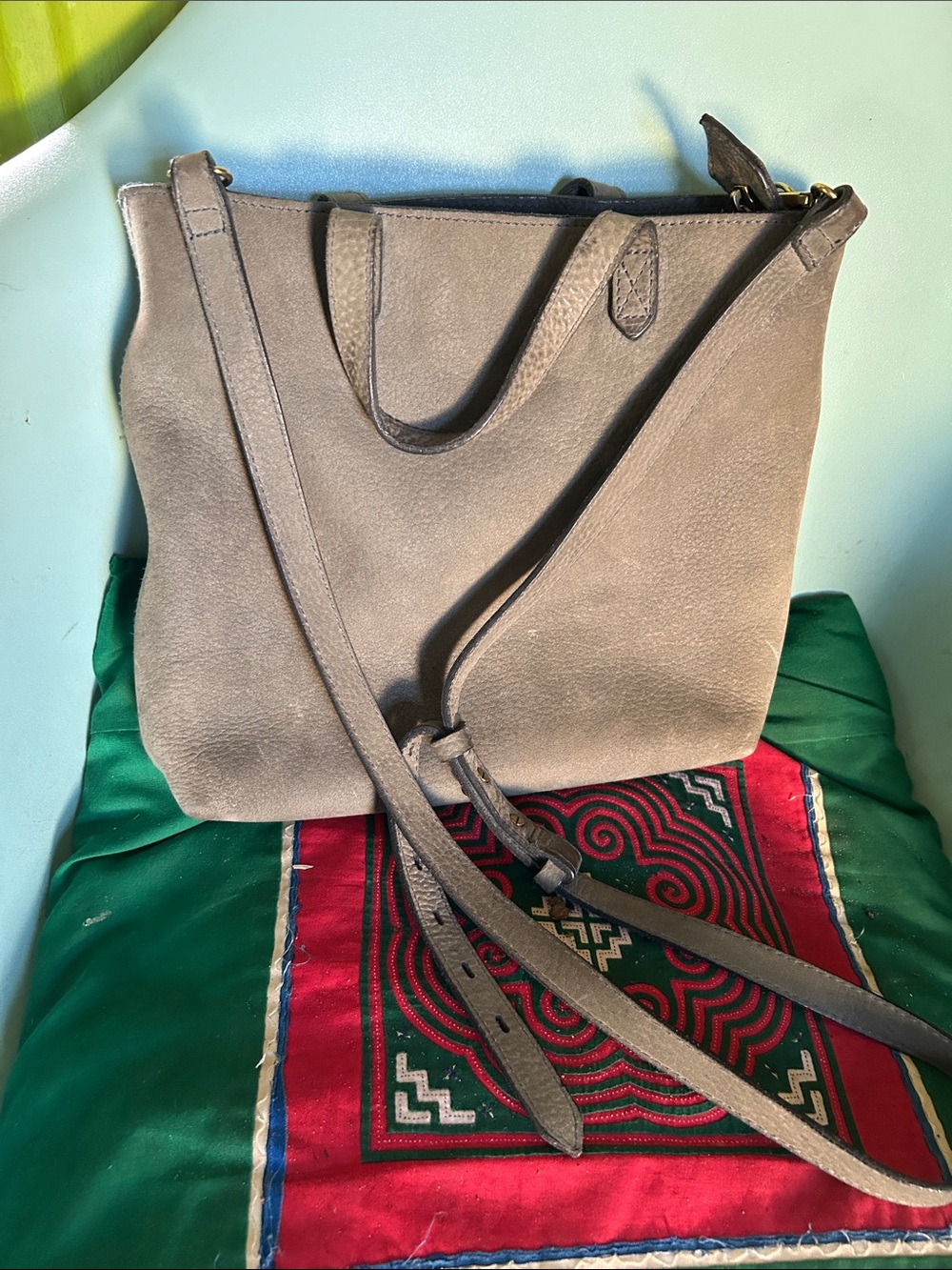Madewell Mini Transport Tote Green Suede